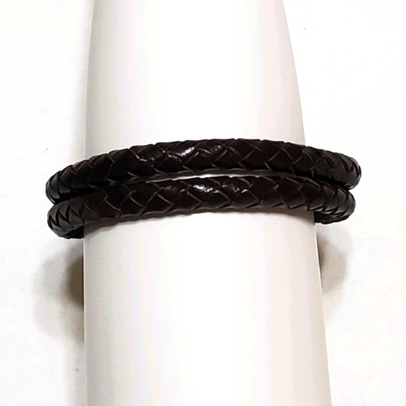 Men's Heavy Duty Brown Double Rope Leather Bracelet - Picture 4 of 6